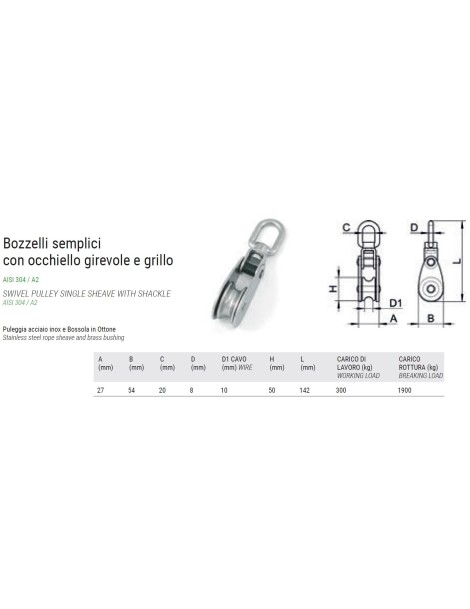 AISI 304/A2 Block für ø 10 mm Kabel.