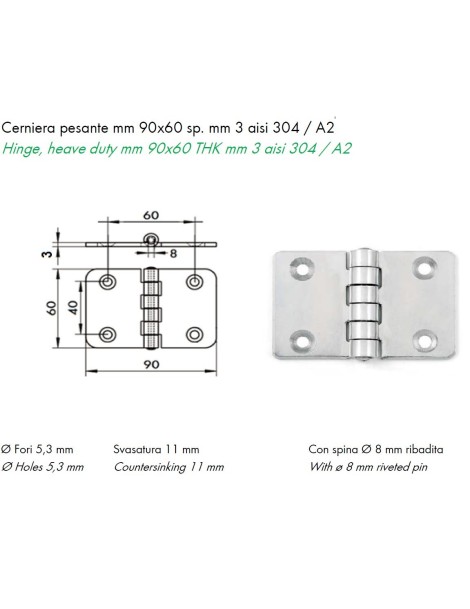 Cerniera pesante 60x90 mm Aisi 304 /A2