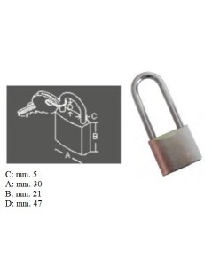 Lucchetto serie mare arco lungo acciaio inox 30 mm.