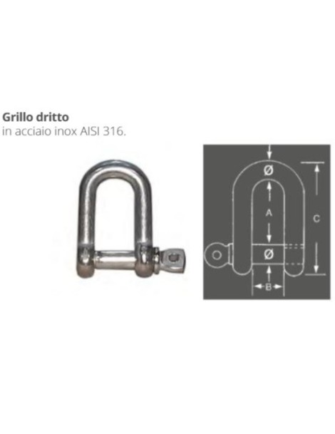 Gerader Schäkel Inox Aisi 316 4 mm.