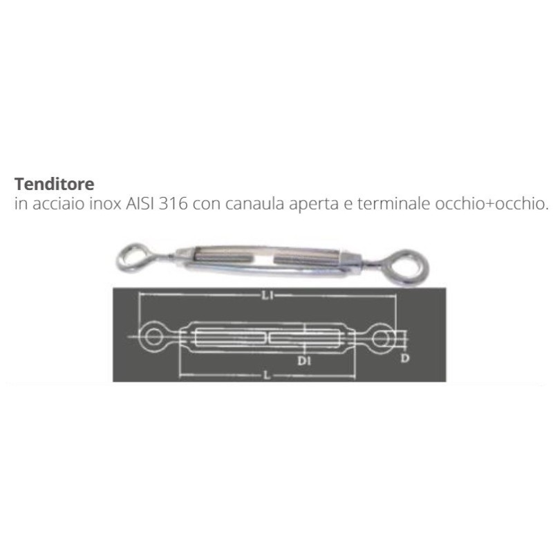 Tenditore M10 in acciaio inox Aisi 316