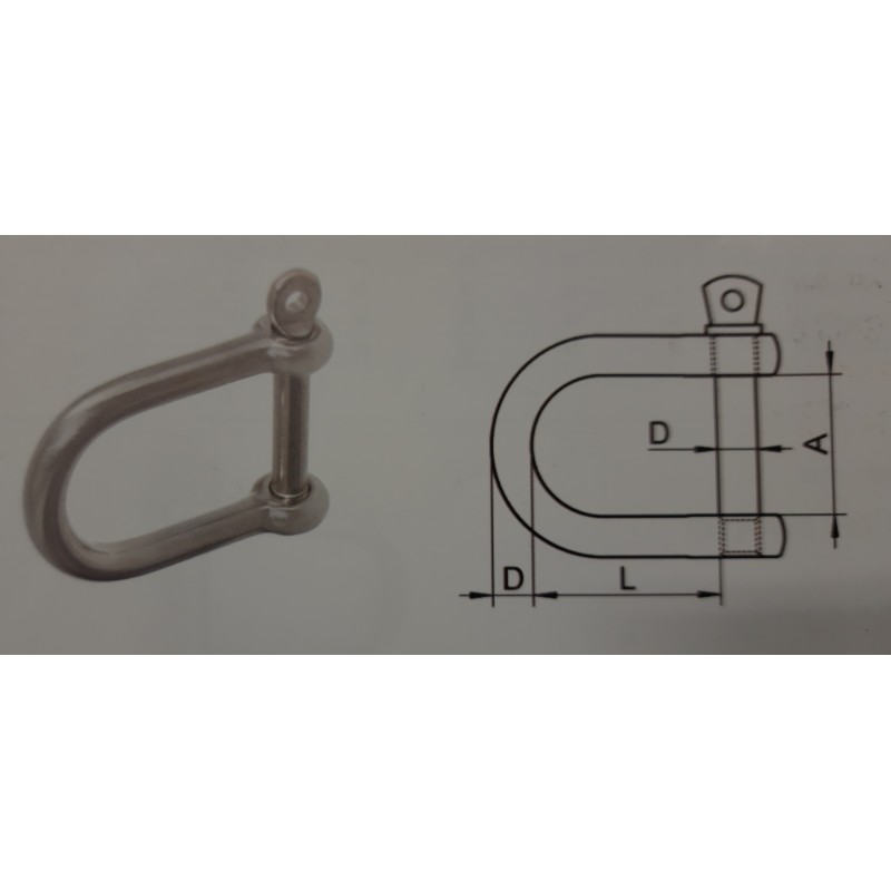 Manille droite extralarge en acier inoxydable aisi 316 8 mm.