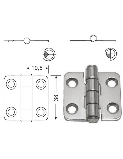 AISI 316 38x39 mm stainless steel hinge