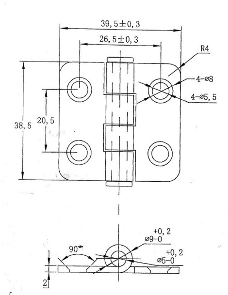 AISI 316 38x39 mm stainless steel hinge