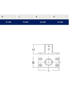 Gerader rechteckiger Sockel 90° Ø 22 mm. Edelstahl AISI 316