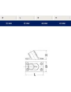 Base rectangulaire inclinée à 60° Ø mm. 25 acier inoxydable AISI 316