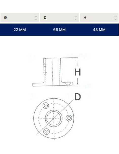 Base tonda dritta 90° Ø mm. 22 inox AISI 316
