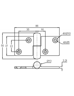 Abnehmbares Scharnier für Türen und Motorhauben aus 86x50 mm Edelstahl Aisi 304.
