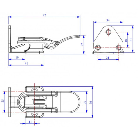 Chiusura a squadra ottone cromato 82X36X22 MM