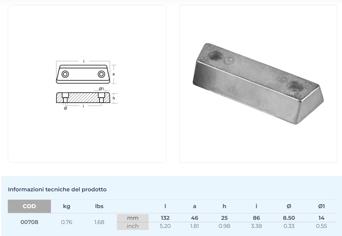 Barra Anodica In Lega Di Zinco Per Motori Fuoribordo Suzuki, Evinrude, Tohatsu 40-300 CV
